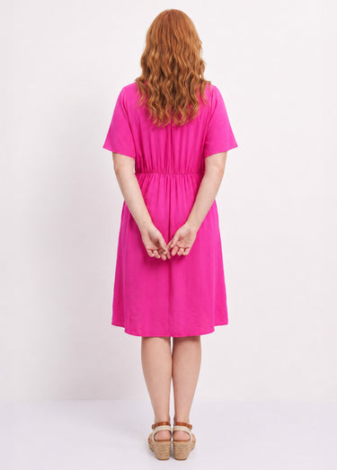 Robe courte col V, avec ganse tressée Fuchsia