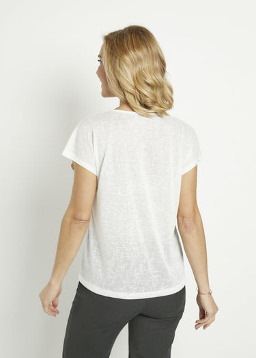 T-shirt col rond maille flammée motif doré Blanc