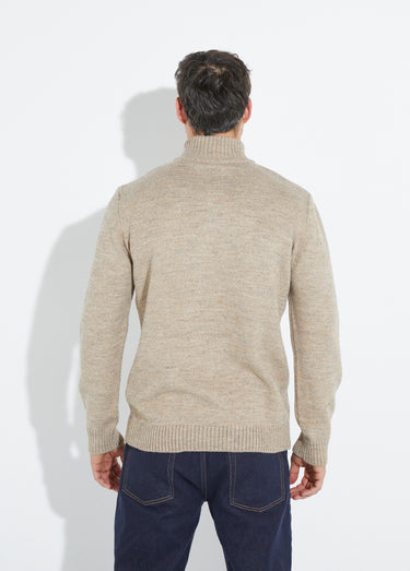 Pull col zippé chaud, laine majoritaire Beige