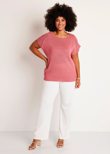 Pull fin ajouré manches courtes Fuchsia