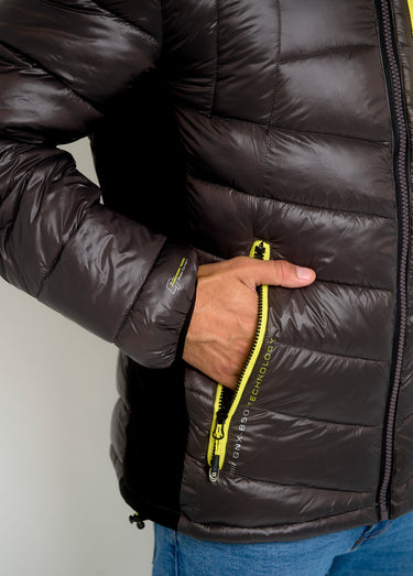 Doudoune chaude brillante détails fluo Gris Fonce