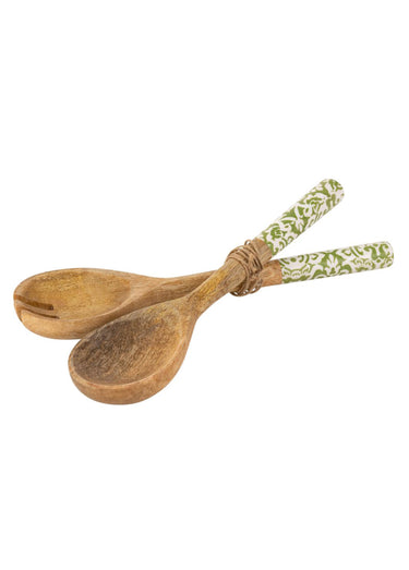 2 couverts à salade bois décor arabesques Beige/Vert