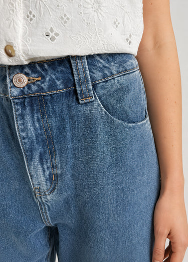Bermuda femme en denim, coupe trapèze Bleu moyen / Clair