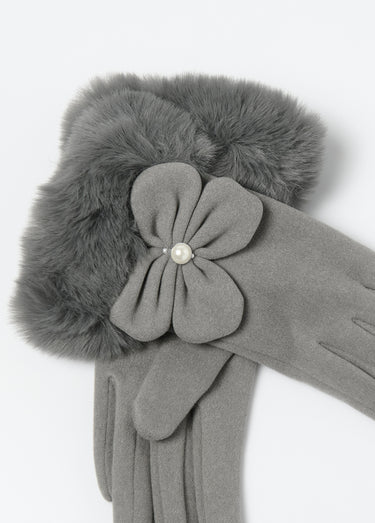 Gants bordés imitation fourrure textile Gants Fleur Perlee