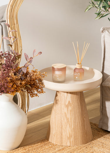 Table d'appoint métal, pied conique bois Beige