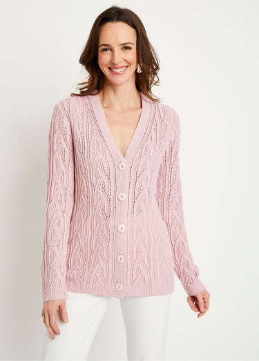Gilet court boutonné ajouré Rose