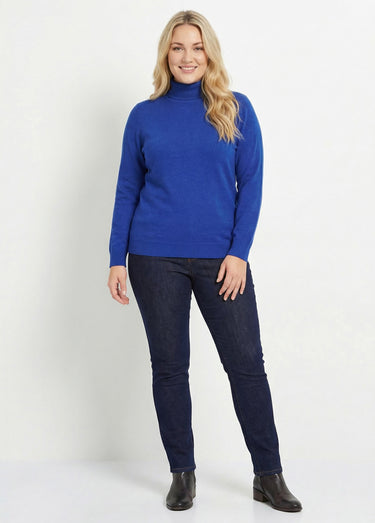 Pull doux col roulé manches longues Bleu