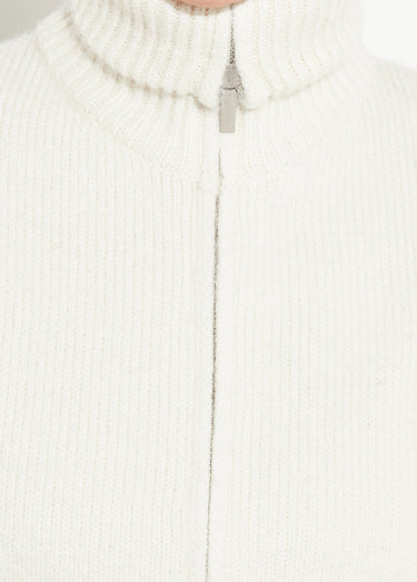 Pull zippé en maille avec col montant Beige