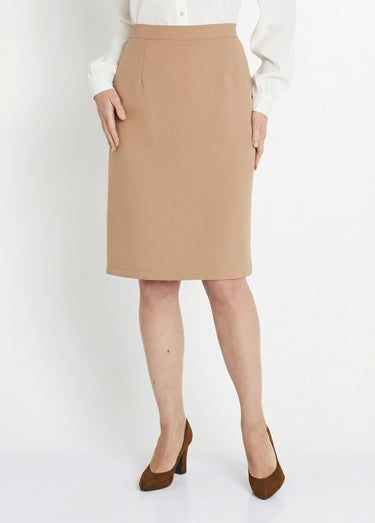 Jupe unie droite mi longue Beige