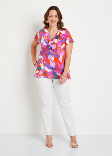 T-shirt long évasé drapé imprimé Orange/Violet
