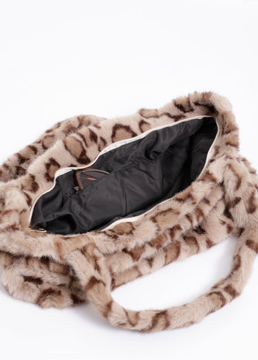 Sac en fausse fourrure, motif léopard Beige