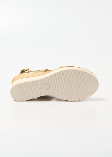 Sandales largeur confort compensées cuir Beige