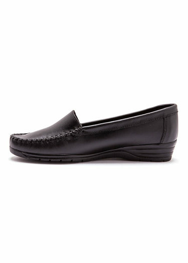 Mocassins cuir souple, grande largeur Noir