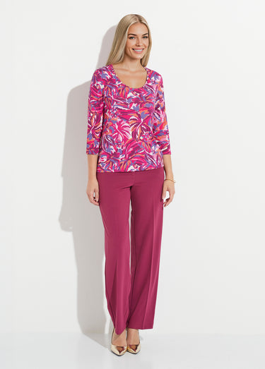T-shirt col rond manches 3/4 imprimé Imprime Fuchsia