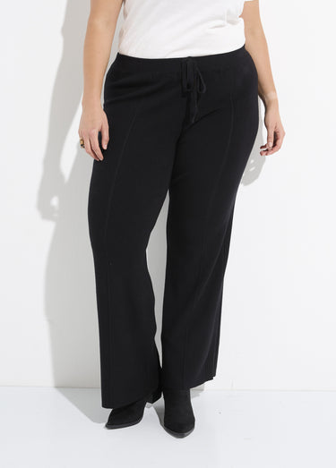 Pantalon large confort, jeu de mailles Noir