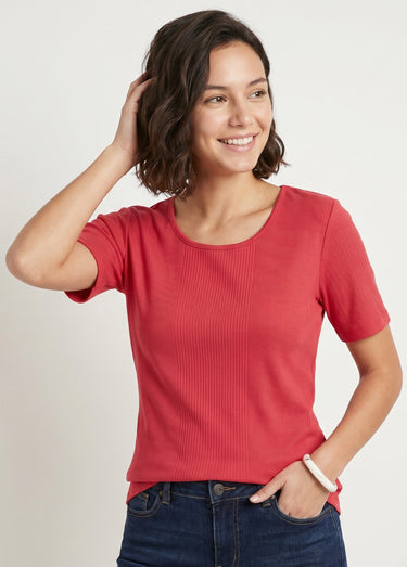 T-shirt coton côtelé col rond Griotte