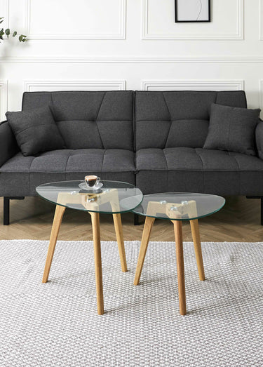 Tables verre forme galet et pied compas Transparent / Beige
