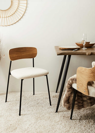Set 4 Chaises bouclette, dossier bois Blanc/Marron