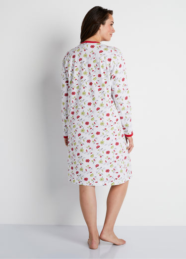 Chemise de nuit boutonnée coton imprimé mi longue Rubis