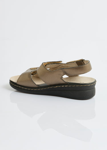 Sandales cuir brodé grande largeur Bronze