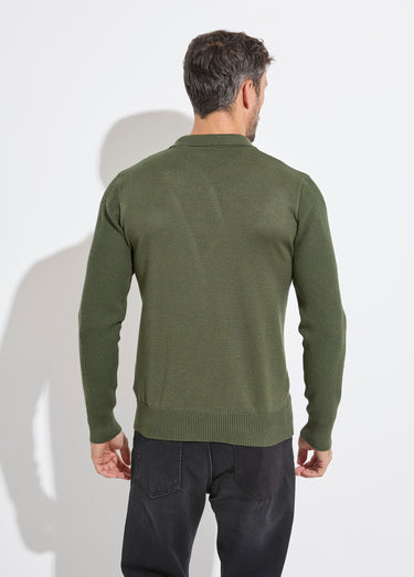 Pull ajusté col polo, manches longues Kaki