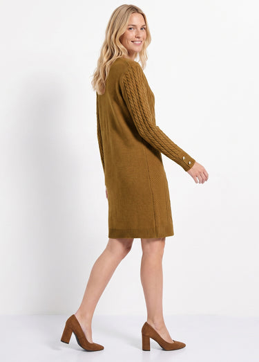 Robe-pull courte tricot uni col rond Camel