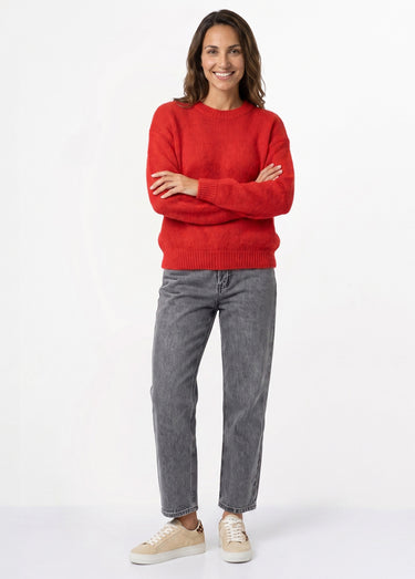 Pull col rond manches longues avec laine Rouge