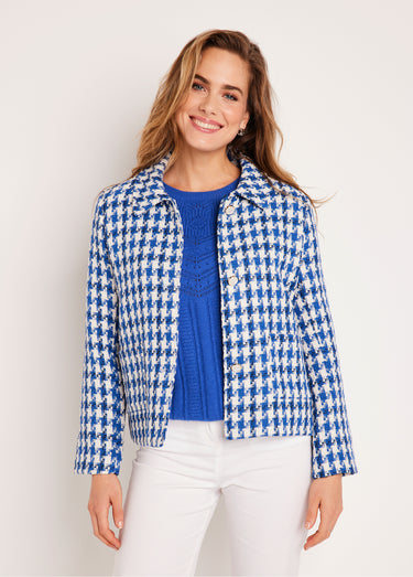 Veste pied de poule courte Bleu / Blanc