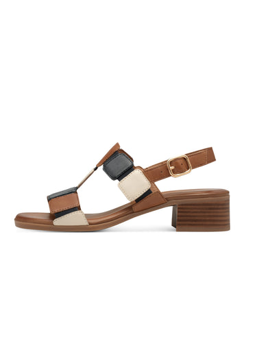 Sandales en cuir élastiquées à talon Marron