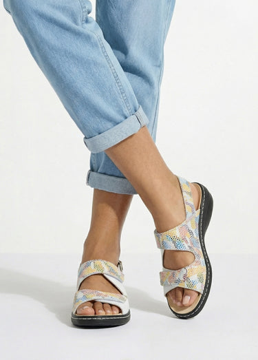 Sandales grande largeur cuir Imprime Blanc