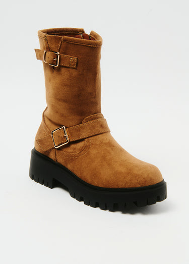 Boots boucles semelle crantée épaisse Camel