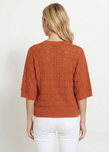 Pull manches courtes en maille ajourée Paprika