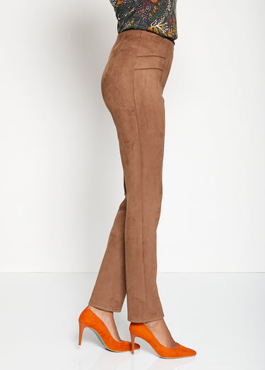 Pantalon droit ceinture élastiquée maille suédée Camel