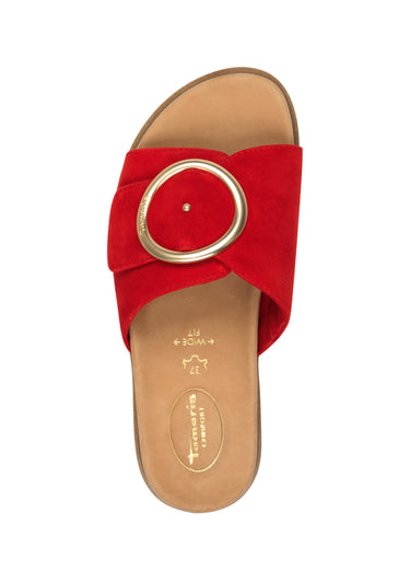 Mules bride cuir velours avec boucle métal Rouge
