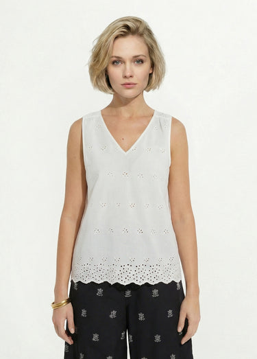 Top débardeur broderie anglaise coton Ecru