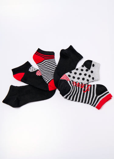 Socquettes fantaisie pois et rayures Rouge Lot 6