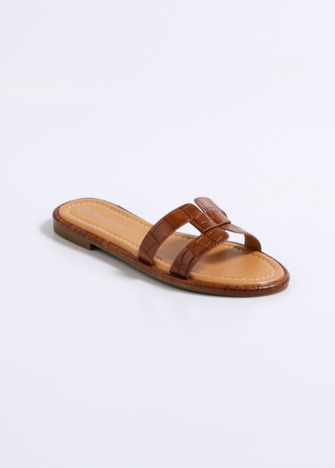 Mules plates chic façon croco Camel