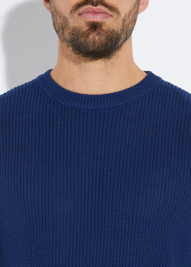 Pull col rond maille torsadée pur coton Marine