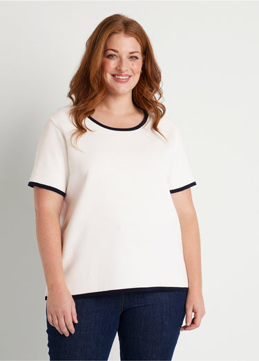 Pull court manches courtes bicolore Blanc/Marine