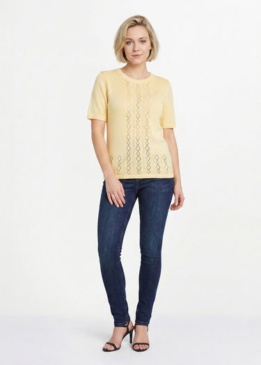 Pull ajouré perlé manches courtes Vanille