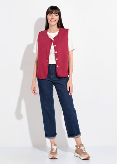 Gilet sans manches col rond en twill Bordeaux