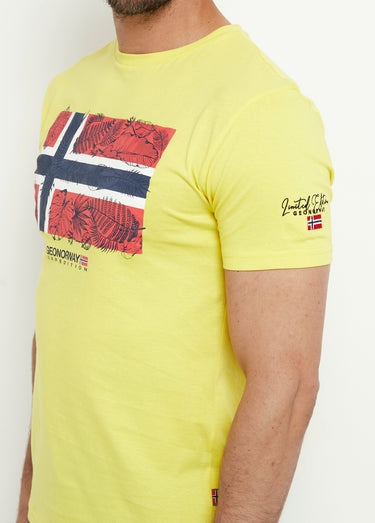 T-shirt col rond drapeau exotique Jaune