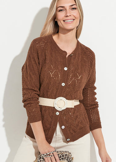 Gilet boutonné ajouré avec laine et cachemire Noisette