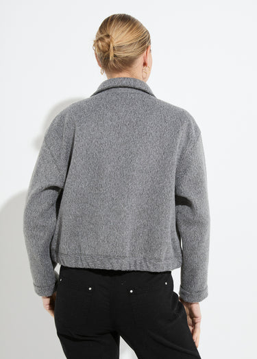 Blouson zippé tissu bouclette uni Gris