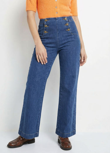 Jean à pont coupe large, spécial GRANDE Bleu denim
