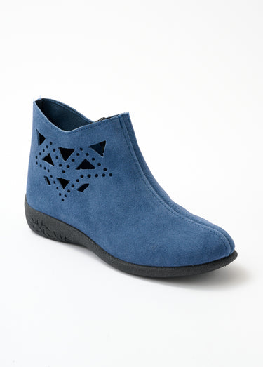 Boots largeur confort zippées cuir velours Indigo