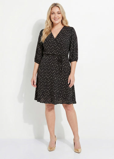 Robe courte cache-coeur imprimé pois Noir/Ecru