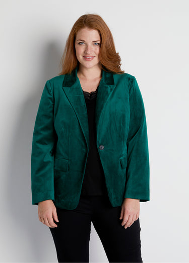 Veste blazer droite velours uni col tailleur Vert