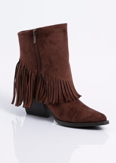 Boots pointues à franges thème western Marron