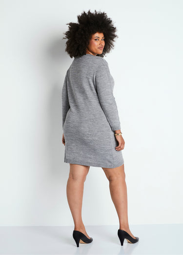 Robe pull courte maille fantaisie Gris